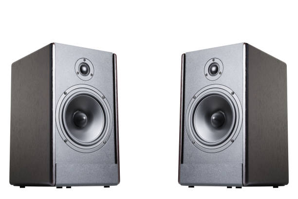 istock Two sound speakers on a white background isolated 1084196386