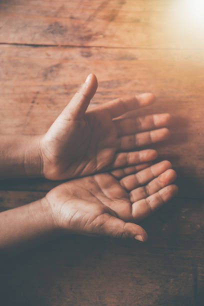 Children dirty open hand begging for money