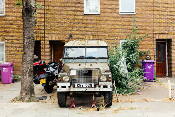 London/UK - July 22 2018: old Land Rover parked in the London street. The Lightweight 1/2 ton was a British military vehicle supplied by Land Rover