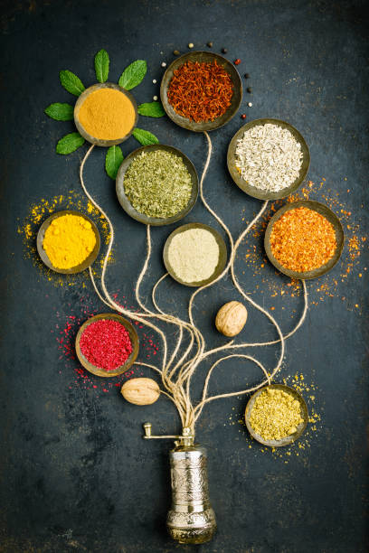 istock Various bowls of spices over dark background 1084210346