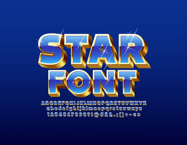 ilustrações de stock, clip art, desenhos animados e ícones de vector blue and gold 3d font with sparkling stars - capital letter luxury blue image