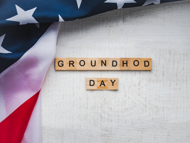 istock Groundhog Day Background. Close-up, top view, isolated 1084212788
