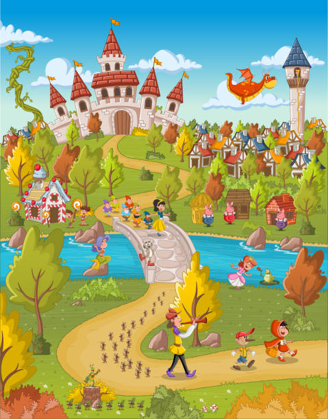 Magic world with fairy tale characters. Magic world with fairy tale characters. pinocchio illustrations stock illustrations