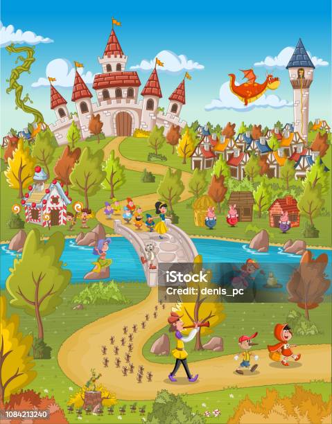 Magic World With Fairy Tale Characters Stock Illustration - Download Image Now - Fairy Tale, Snow White, Pinocchio