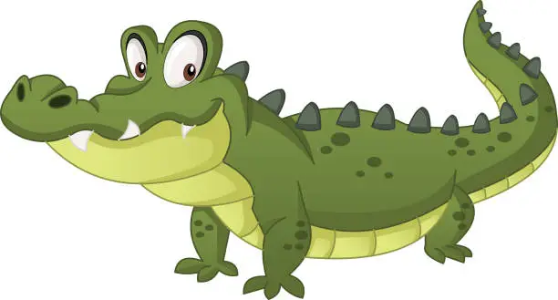 Vector illustration of Cartoon cute crocodile. Vector illustration of funny happy alligator.