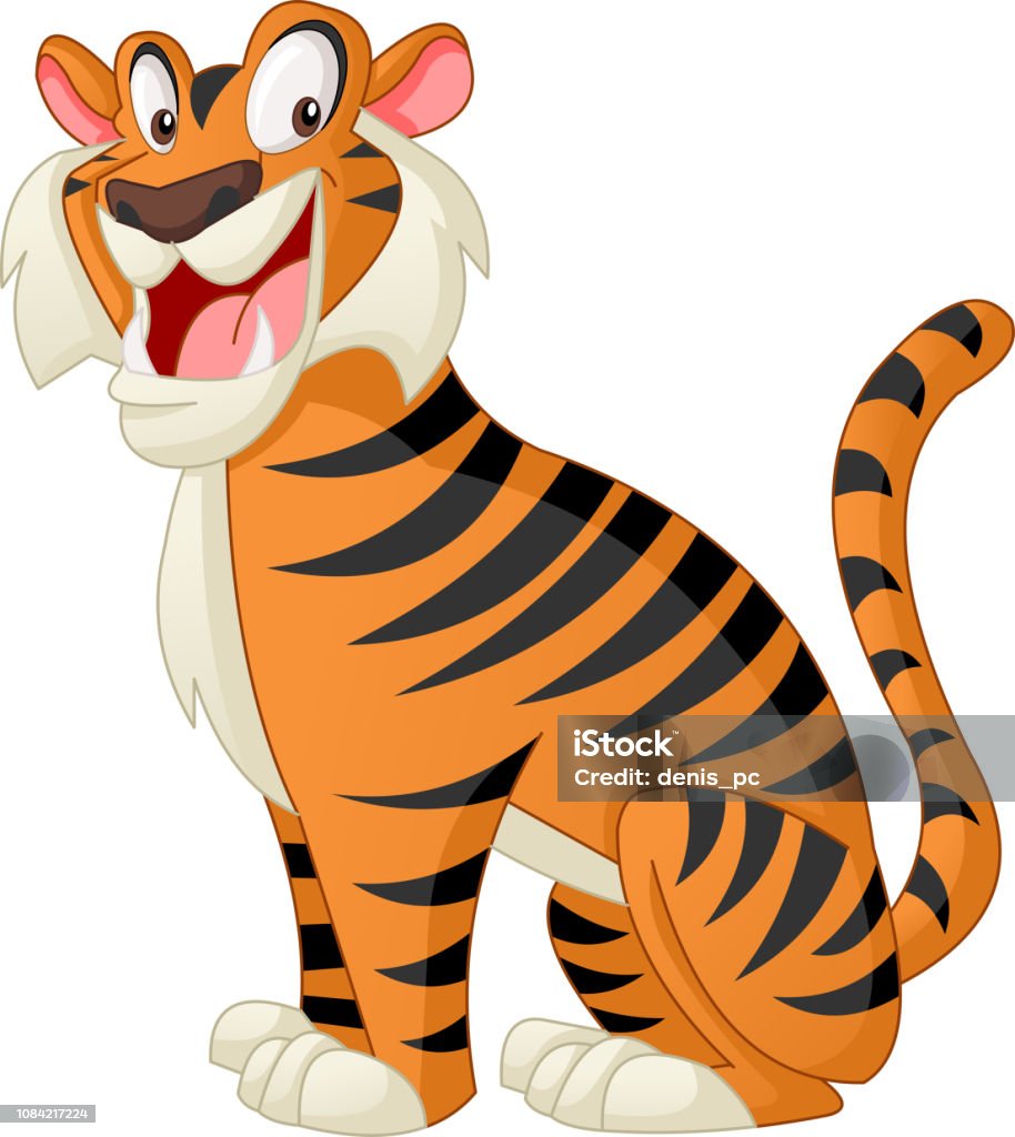 Cartoon Cute Tiger Vector Illustration Of Funny Happy Animal Stock ...
