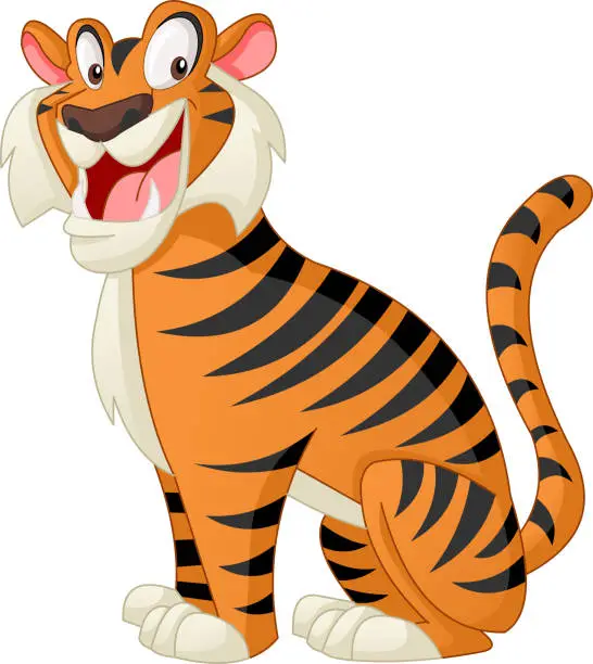 Vector illustration of Cartoon cute tiger. Vector illustration of funny happy animal.