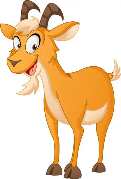 Vector illustration of Cartoon cute goat. Vector illustration of funny happy animal.