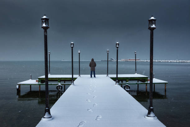 одиночество в снежную погоду - pessimistic стоковые фото и изображения