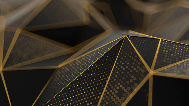 istock Low-poly black background with golden lines and dof effect 1084221474