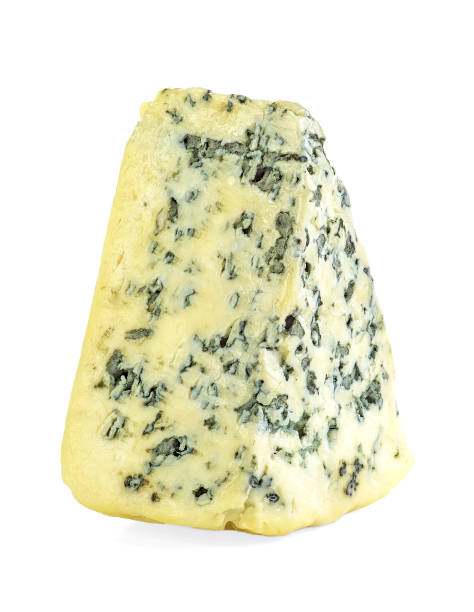 istock Wedge of soft blue cheese with mold isolated on white background 1084228410
