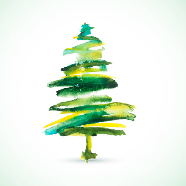 boże narodzenie kolor kolor kartki sezon - christmas design christmas tree paintings stock illustrations