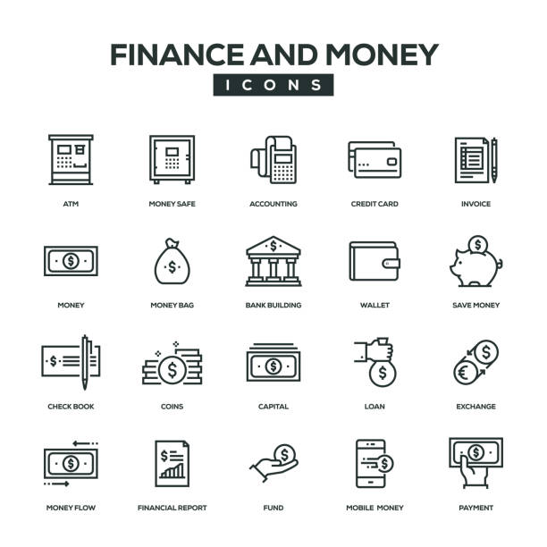 zestaw ikon linii finansów i pieniędzy - bank deposit slip stock illustrations