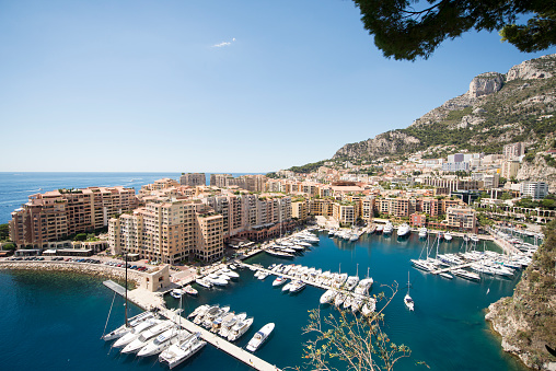 Monaco - August 6 2016: Fontvieille is the southernmost ward in the Principality of Monaco. It was developed by an Italian architect, Manfredi Nicoletti.