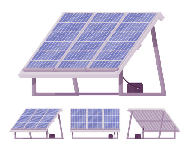 solarzellen-panel kit mit akku - solar collector illustrations stock-grafiken, -clipart, -cartoons und -symbole