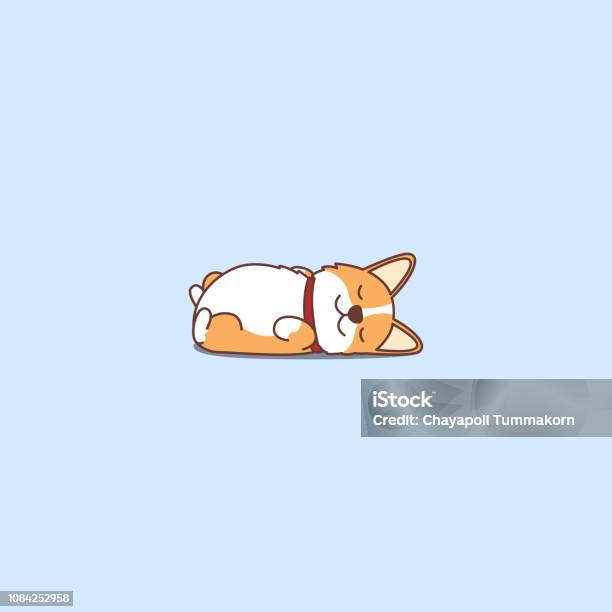 Lazy Dog Sleeping Cute Welsh Corgi Puppy Lying On Back Cartoon Icon Vector Illustration Stock Illustration - Download Image Now