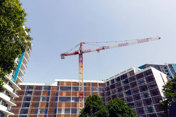 Building new apartment block, background with copy space, full frame horizontal composition