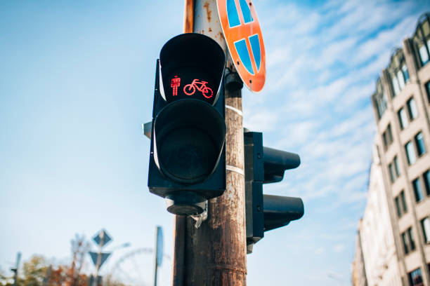 istock Red bicycle and pedestrian traffic lights in budapest 1084256926