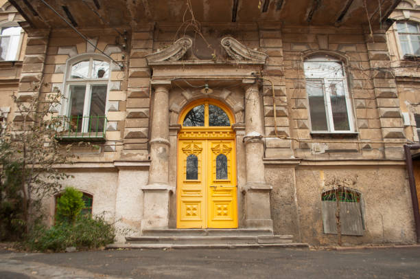 old authentic and atmospheric courtyard in odessa, ukraine. - indoors window courtyard elegance imagens e fotografias de stock