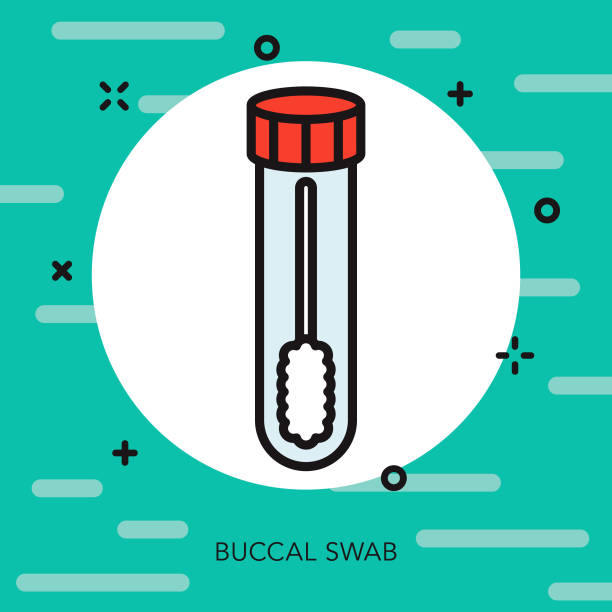 ilustrações, clipart, desenhos animados e ícones de swab bucal fina linha ícone de testes genéticos - beginnings origins creation molecule