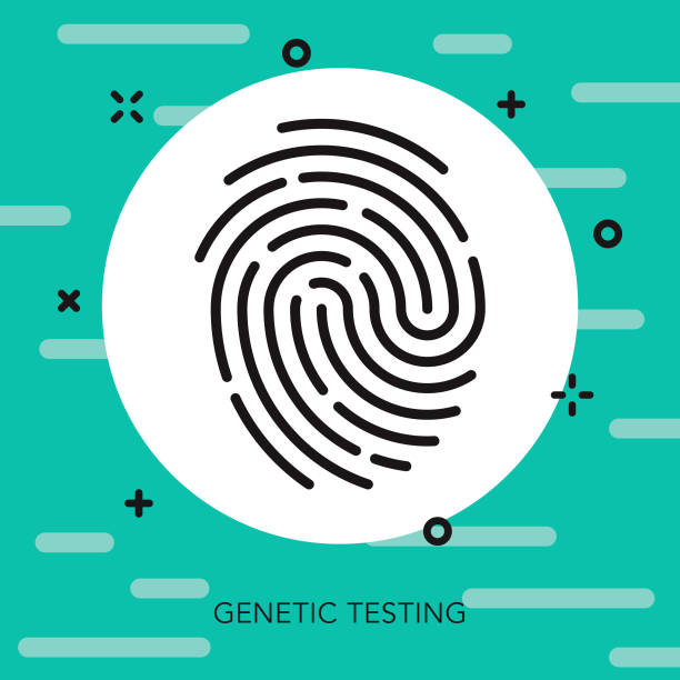 Identity Thin Line Genetic Testing Icon A flat design/thin line icon on a colored background. Color swatches are global so it’s easy to edit and change the colors. File is built in CMYK for optimal printing and the background is on a separate layer. fingerprint stock illustrations