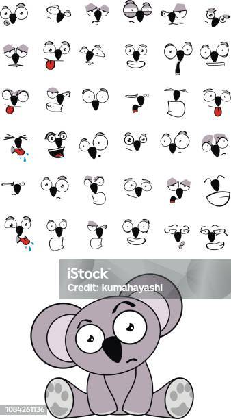 Cute Baby Plush Koala Kawaii Style Cartoon Sitting Expressions Collection Set Stock Illustration - Download Image Now