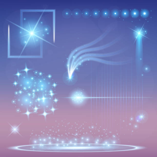 istock Creative concept Vector set of glow light effect stars bursts with sparkles isolated on black background. For illustration template art design, banner for Christmas celebrate, magic flash energy ray 1084265448