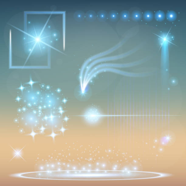 istock Creative concept Vector set of glow light effect stars bursts with sparkles isolated on black background. For illustration template art design, banner for Christmas celebrate, magic flash energy ray 1084269210