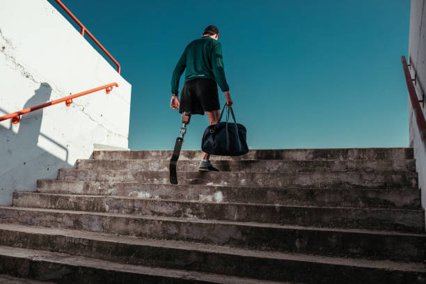 getting stronger in mind, makes strong whole body - running athlete staircase teenager imagens e fotografias de stock