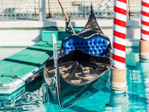 Photo of View of the handola in the channel of the Venetian hotel in Las Vegas, Nevada, USA. With selective focus