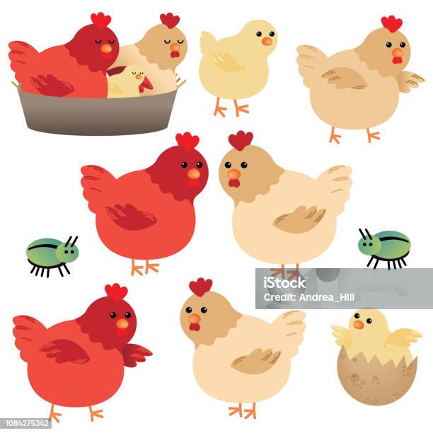Cute Cartoon Chicken Set Stock Illustration - Download Image Now - Agriculture, Animal, Animal Themes