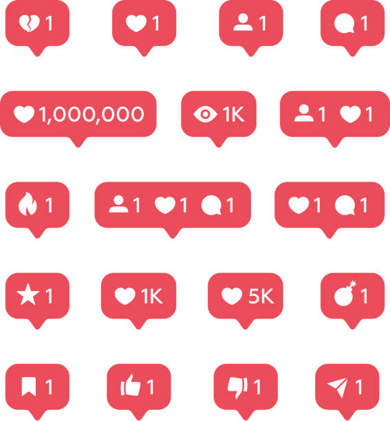 Red Heart like, new message bubble, friend request quantity number notifications icons templates. Social network app icons. Red Heart like, new message bubble, friend request quantity number notifications icons templates. Social network app icons. like button stock illustrations