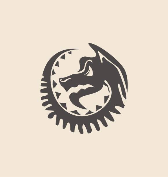 Dragon symbol Dragon symbol. Artistic hand drawn dragon tribal silhouette. Unique logo design or tattoo template. Medieval style vector emblem. celtic dragon tattoo stock illustrations