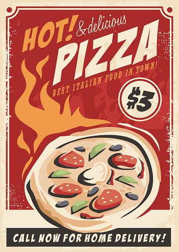Pizza promotional poster for Italian restaurant.