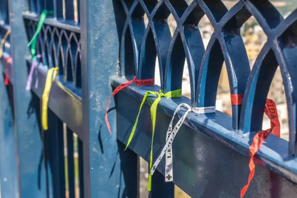 Photo of Devotees of Our Lady Aparecida tied ribbons at the gates of the basilica