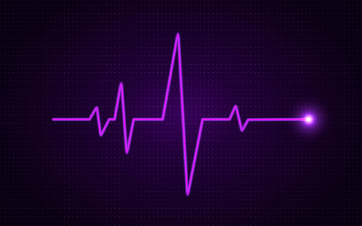 Heart pulse concept. Glowing medical line. Healthcare background. Pulse diagram with bright gradient. Heartbeat art template. Health visualization on dark backdrop. Trendy vector illustration.