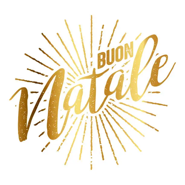 Vector illustration of Buon Natale Italian Gold Foil Sunburst