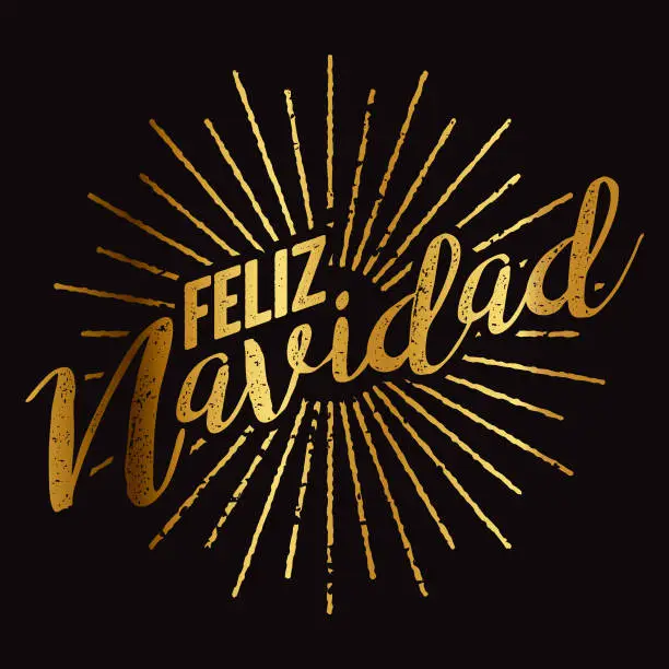 Vector illustration of Feliz Navidad Spanish Gold Foil Sunburst
