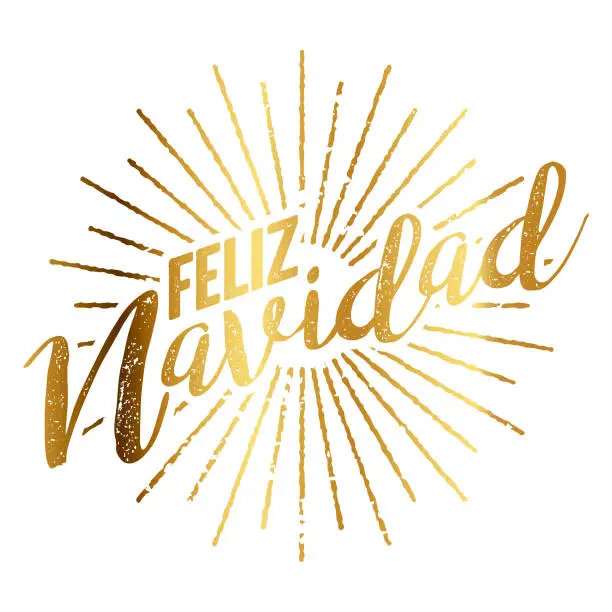 Vector illustration of Feliz Navidad Spanish Gold Foil Sunburst