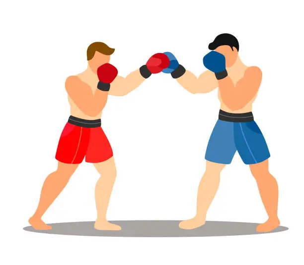 Vector illustration of Two boxers in a fight against a white background. Cartoon flat illustration