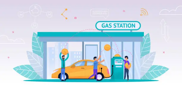 Vector illustration of Vector Illustration Refueling Car on Gas Station