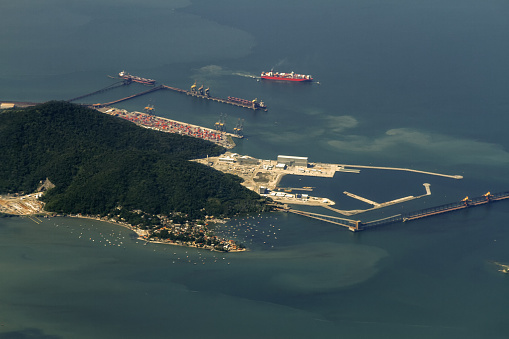 Aerial view of Itaguai Naval Base and port, near Rio de Janeiro (Brazil)