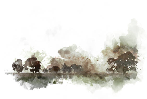 istock Abstract Colorful tree and landscape tree on watercolor painting background. 1084342072