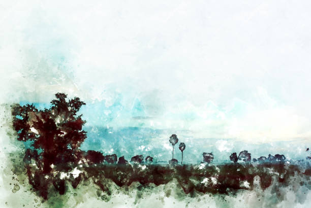 istock Abstract Colorful tree and landscape tree on watercolor painting background. 1084342080