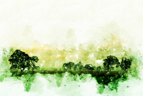 istock Abstract Colorful tree and landscape tree on watercolor painting background. 1084342094