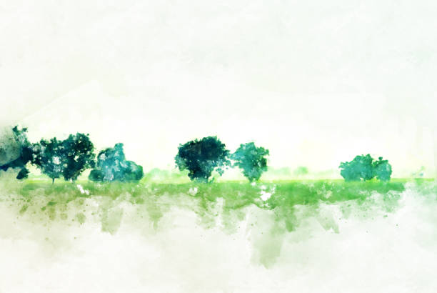 Abstract Colorful tree and landscape tree on watercolor painting background