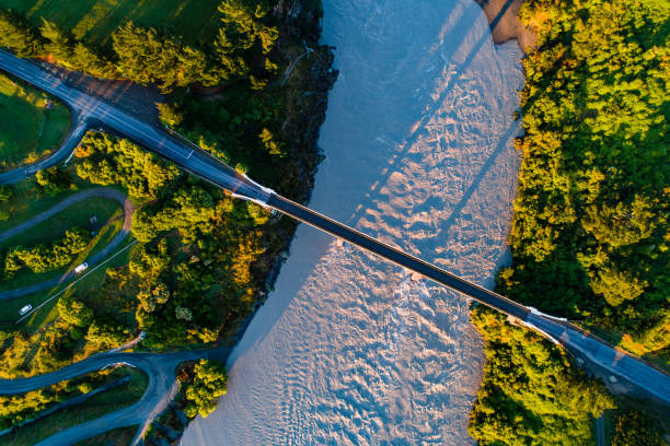 istock Top looking down at bridge over Waimakariri River Gorge. 1084344188