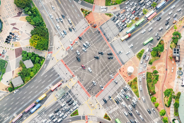 istock High angle view of road intersection in Seoul, South Korea 1084347632