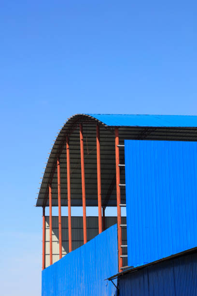 istock Blue corrugated plate workshop, closeup of photo 1084357008