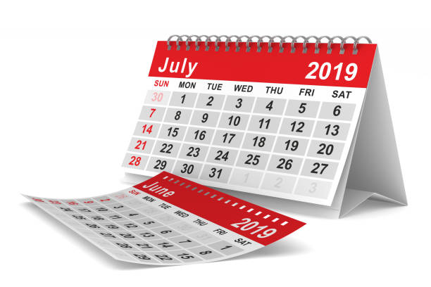 istock 2019 year. Calendar for July. Isolated 3D illustration 1084373438